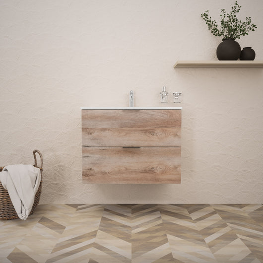 Inda - Mobile bagno L.80 con lavabo lucido / Rovere naturale 2 cassetti - Topazio
