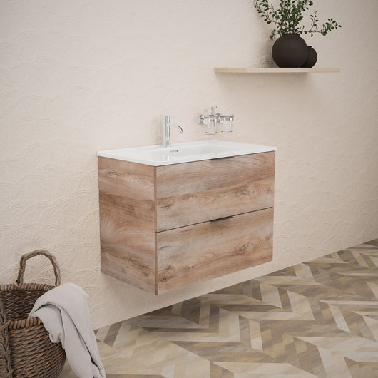 Inda - Mobile bagno L.80 con lavabo lucido / Rovere naturale 2 cassetti - Topazio