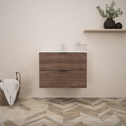 Inda - Mobile bagno L.80 con lavabo lucido / Rovere castano 2 cassetti - Topazio