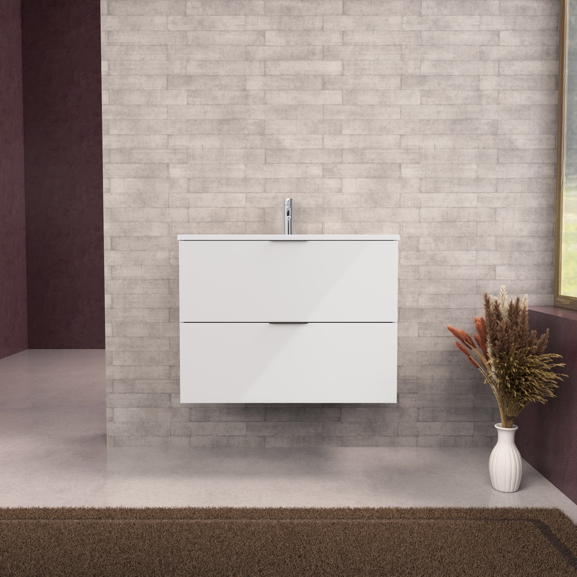 Inda - Mobile bagno L.80 con lavabo opaco / Bianco lucido 2 cassetti - Topazio