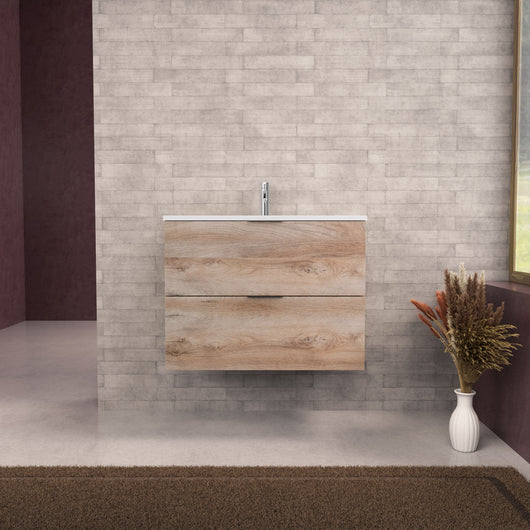 Inda - Mobile bagno L.80 con lavabo opaco / Rovere naturale 2 cassetti - Topazio