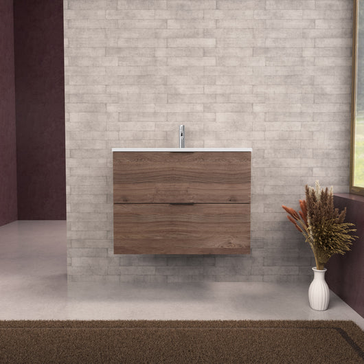 Inda - Mobile bagno L.80 con lavabo opaco / Rovere castano 2 cassetti - Topazio