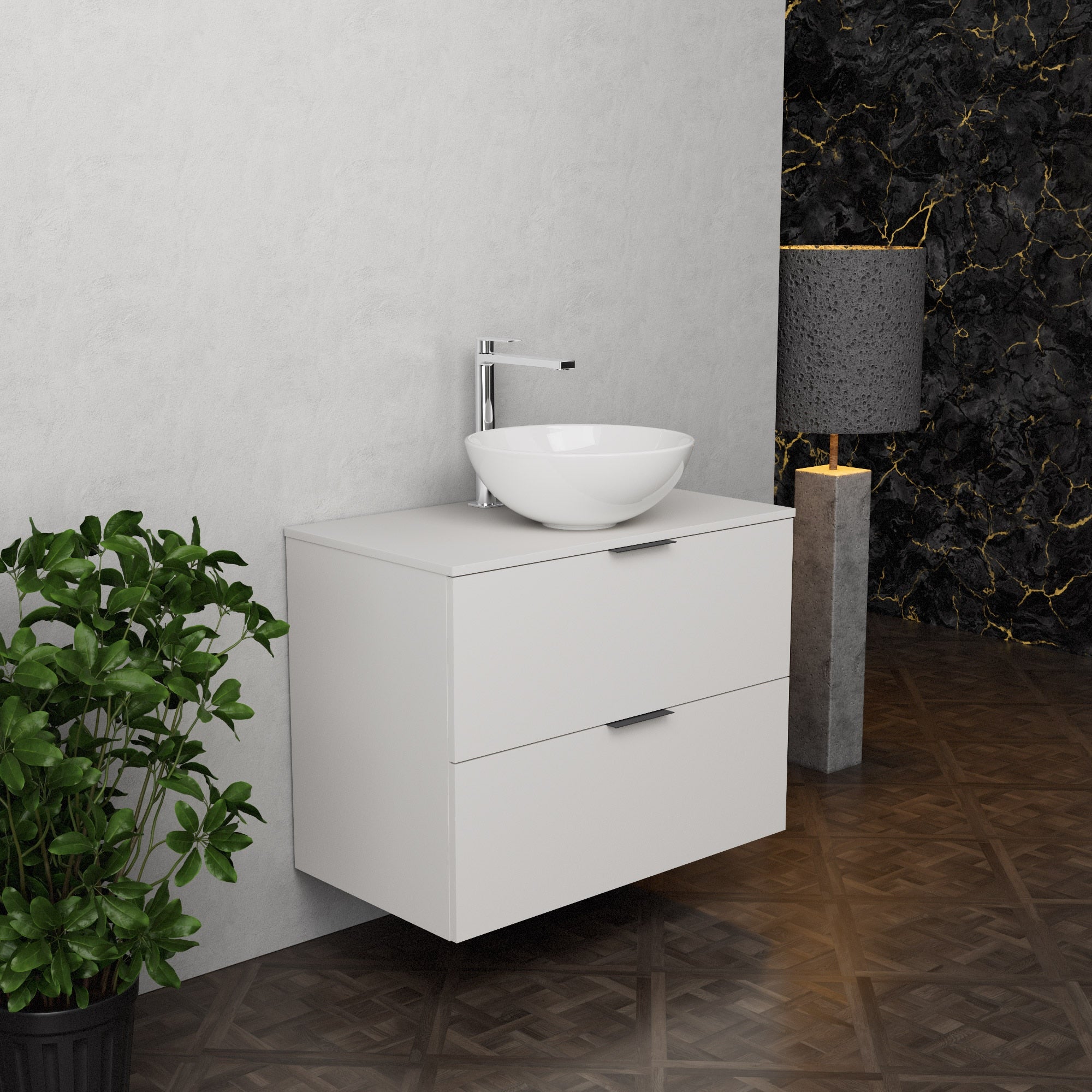 Inda - Mobile bagno L.80 con lavabo in appoggio / Bianco opaco 2 cassetti - Topazio