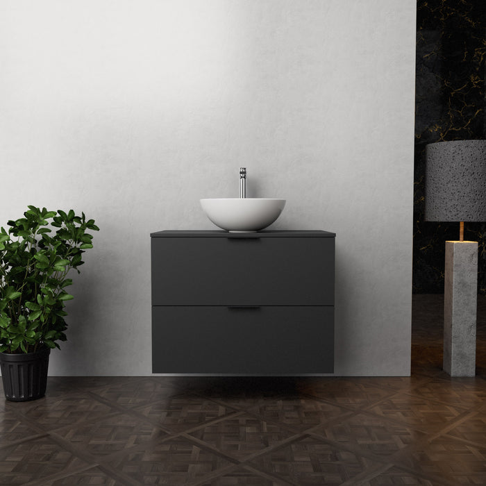 Inda - Mobile bagno L.80 con lavabo in appoggio / Nero opaco 2 cassetti - Topazio
