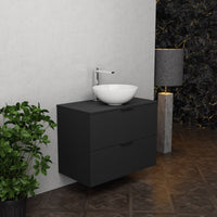 Inda - Mobile bagno L.80 con lavabo in appoggio / Nero opaco 2 cassetti - Topazio