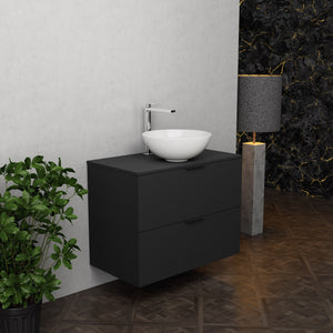 Inda - Mobile bagno L.80 con lavabo in appoggio / Nero opaco 2 cassetti - Topazio
