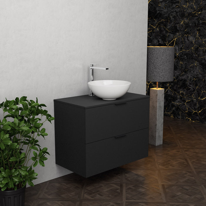Inda - Mobile bagno L.80 con lavabo in appoggio / Nero opaco 2 cassetti - Topazio