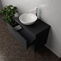Inda - Mobile bagno L.80 con lavabo in appoggio / Nero opaco 2 cassetti - Topazio