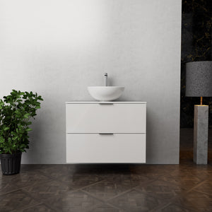 Inda - Mobile bagno L.80 con lavabo in appoggio / Bianco lucido 2 cassetti - Topazio