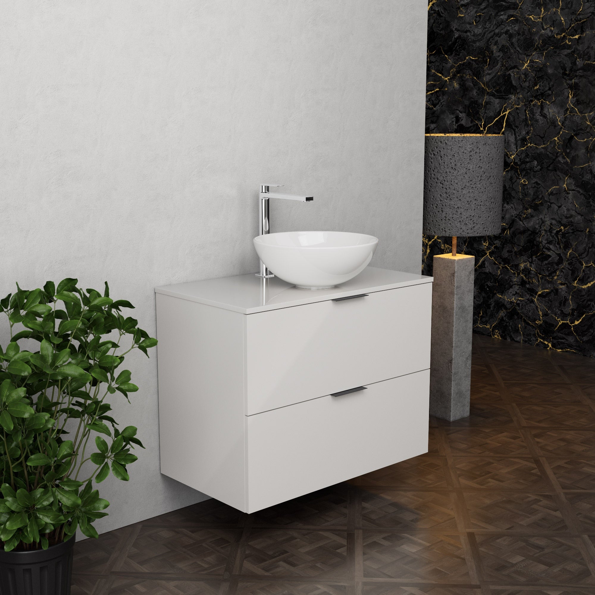 Inda - Mobile bagno L.80 con lavabo in appoggio / Bianco lucido 2 cassetti - Topazio