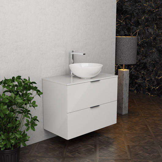 Inda - Mobile bagno L.80 con lavabo in appoggio / Bianco lucido 2 cassetti - Topazio