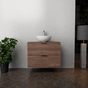 Inda - Mobile bagno L.80 con lavabo in appoggio / Rovere castano 2 cassetti - Topazio