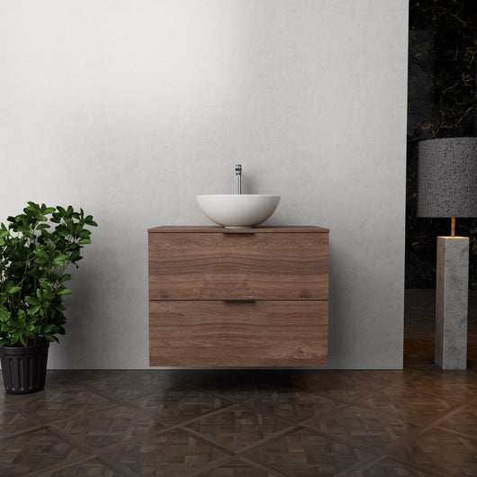 Inda - Mobile bagno L.80 con lavabo in appoggio / Rovere castano 2 cassetti - Topazio