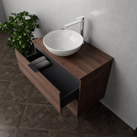 Inda - Mobile bagno L.80 con lavabo in appoggio / Rovere castano 2 cassetti - Topazio