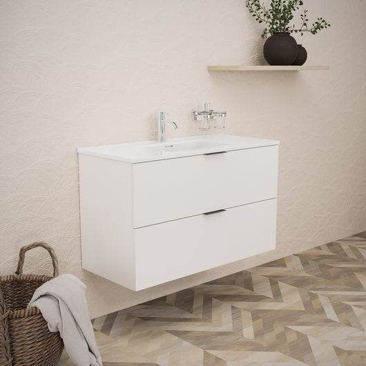 Inda - Mobile bagno L.100 con lavabo lucido / Bianco opaco 2 cassetti - Topazio