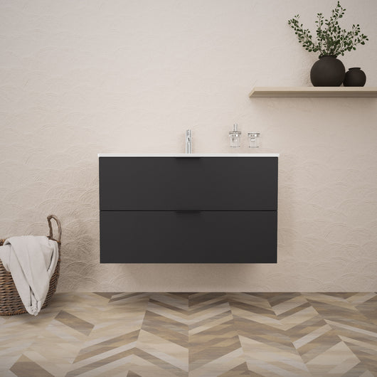 Inda - Mobile bagno L.100 con lavabo lucido / Nero opaco 2 cassetti - Topazio