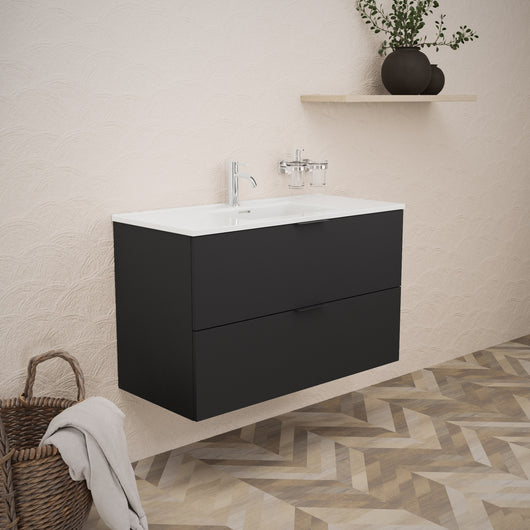 Inda - Mobile bagno L.100 con lavabo lucido / Nero opaco 2 cassetti - Topazio