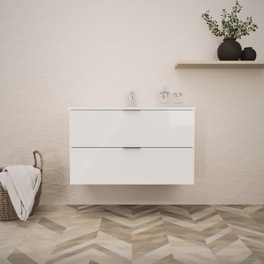 Inda - Mobile bagno L.100 con lavabo lucido / Bianco lucido 2 cassetti - Topazio