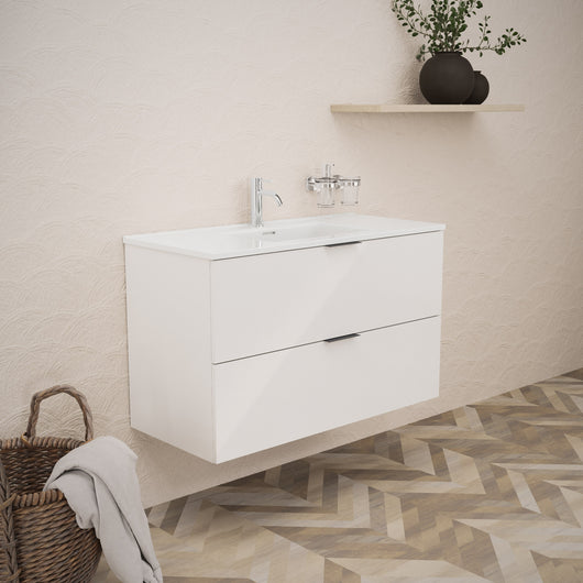 Inda - Mobile bagno L.100 con lavabo lucido / Bianco lucido 2 cassetti - Topazio