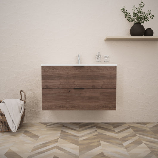 Inda - Mobile bagno L.100 con lavabo lucido / Rovere castano 2 cassetti - Topazio