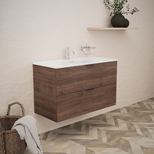 Inda - Mobile bagno L.100 con lavabo lucido / Rovere castano 2 cassetti - Topazio
