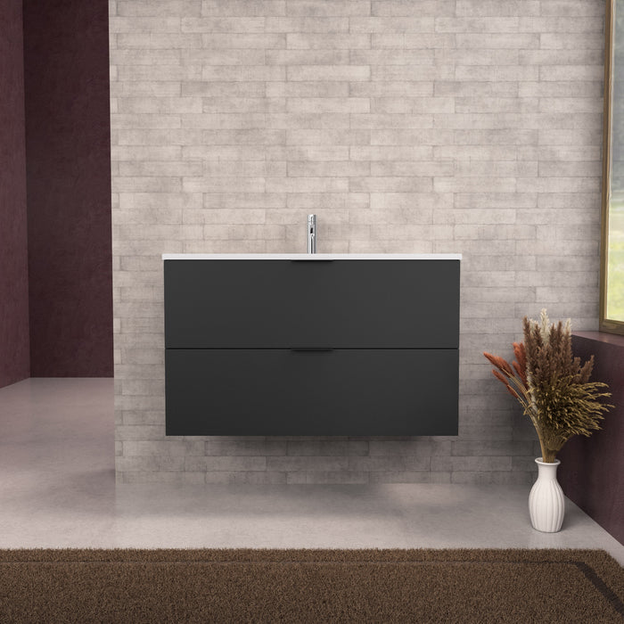 Inda - Mobile bagno L.100 con lavabo opaco / Nero opaco 2 cassetti - Topazio