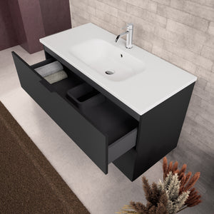 Inda - Mobile bagno L.100 con lavabo opaco / Nero opaco 2 cassetti - Topazio