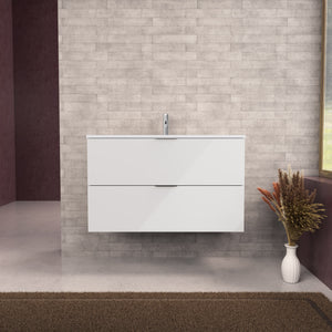 Inda - Mobile bagno L.100 con lavabo opaco / Bianco lucido 2 cassetti - Topazio