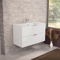 Inda - Mobile bagno L.100 con lavabo opaco / Bianco lucido 2 cassetti - Topazio