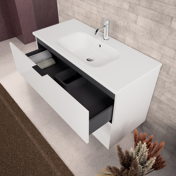 Inda - Mobile bagno L.100 con lavabo opaco / Bianco lucido 2 cassetti - Topazio