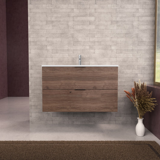 Inda - Mobile bagno L.100 con lavabo opaco / Rovere castano 2 cassetti - Topazio