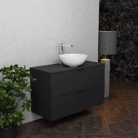Inda - Mobile bagno L.100 con lavabo in appoggio / Nero opaco 2 cassetti - Topazio