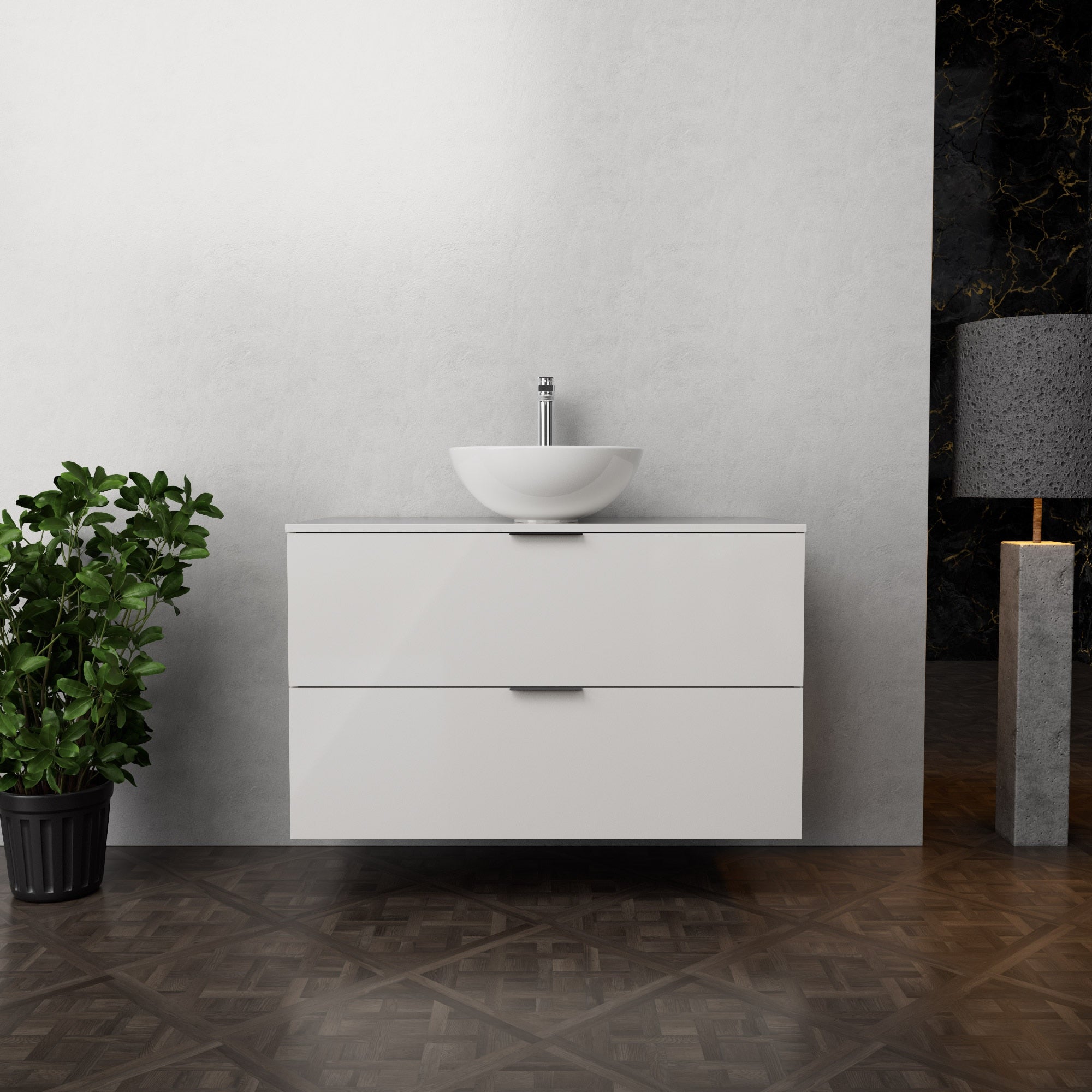 Inda - Mobile bagno L.100 con lavabo in appoggio / Bianco lucido 2 cassetti - Topazio