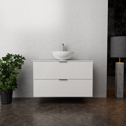 Inda - Mobile bagno L.100 con lavabo in appoggio / Bianco lucido 2 cassetti - Topazio