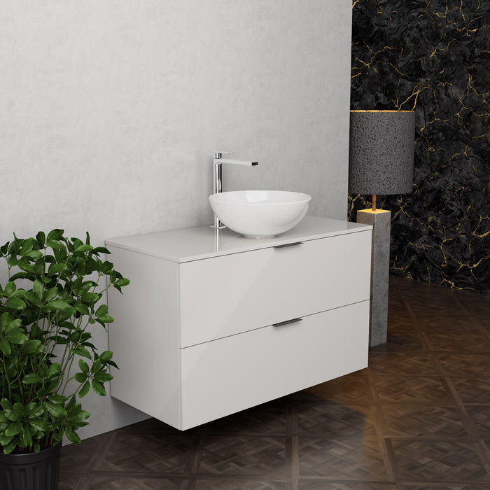 Inda - Mobile bagno L.100 con lavabo in appoggio / Bianco lucido 2 cassetti - Topazio