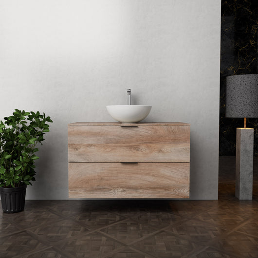 Inda - Mobile bagno L.100 con lavabo in appoggio / Rovere naturale 2 cassetti - Topazio