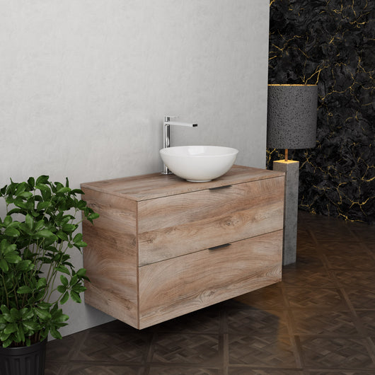Inda - Mobile bagno L.100 con lavabo in appoggio / Rovere naturale 2 cassetti - Topazio