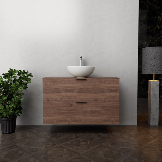 Inda - Mobile bagno L.100 con lavabo in appoggio / Rovere castano 2 cassetti - Topazio