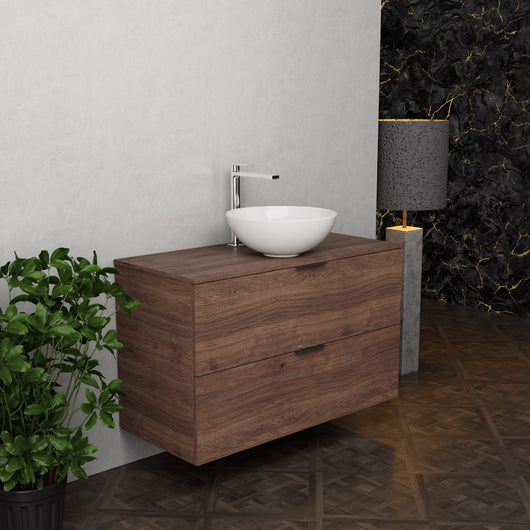 Inda - Mobile bagno L.100 con lavabo in appoggio / Rovere castano 2 cassetti - Topazio