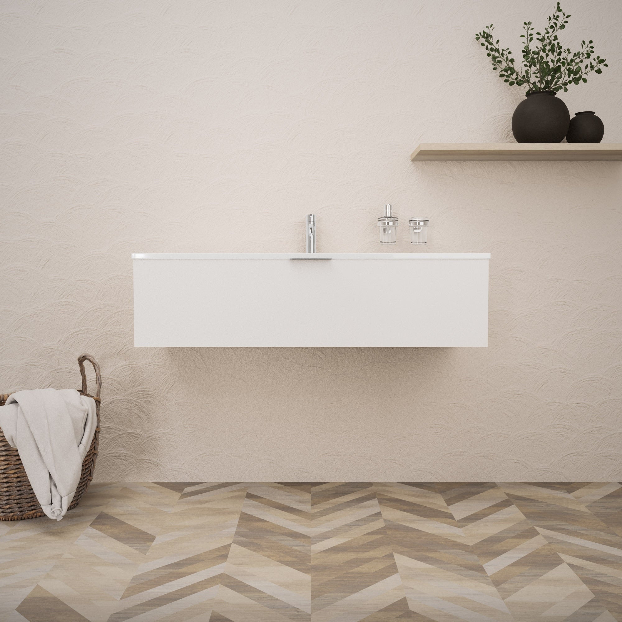 Inda - Mobile bagno L.120 con lavabo lucido / Bianco opaco 1 cassetto - Topazio