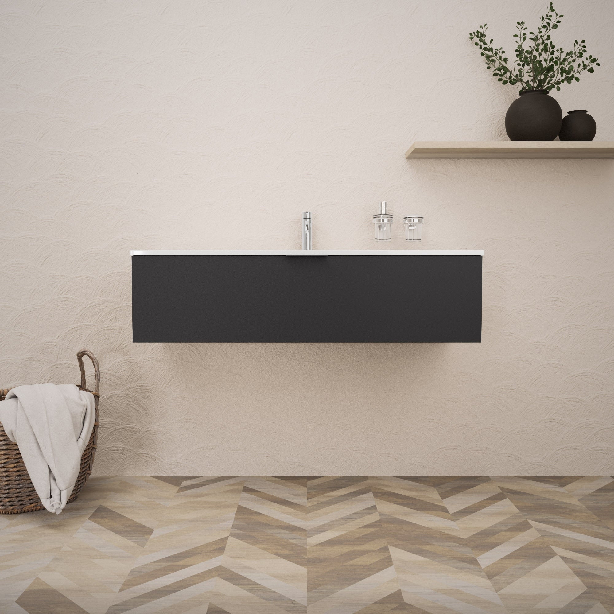 Inda - Mobile bagno L.120 con lavabo lucido / Nero opaco 1 cassetto - Topazio