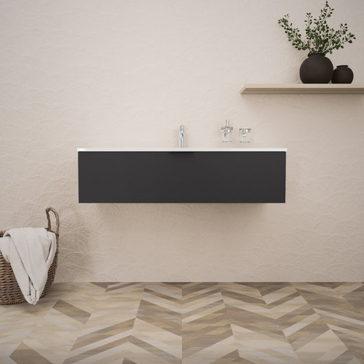 Inda - Mobile bagno L.120 con lavabo lucido / Nero opaco 1 cassetto - Topazio