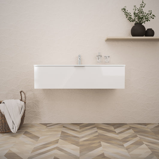 Inda - Mobile bagno L.120 con lavabo lucido / Bianco lucido 1 cassetto - Topazio