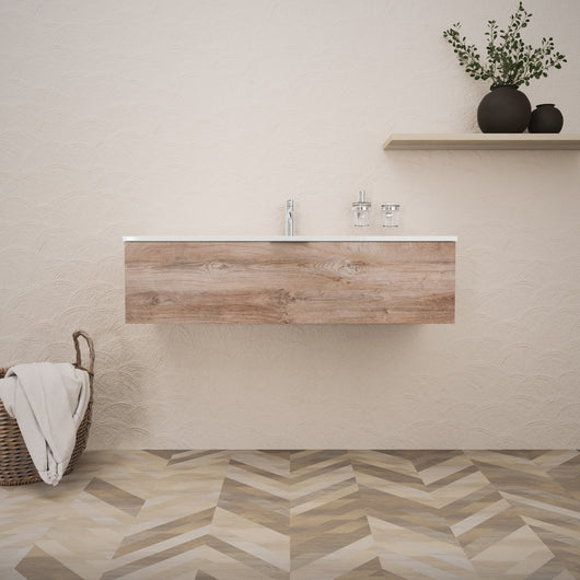Inda - Mobile bagno L.120 con lavabo lucido / Rovere naturale 1 cassetto - Topazio
