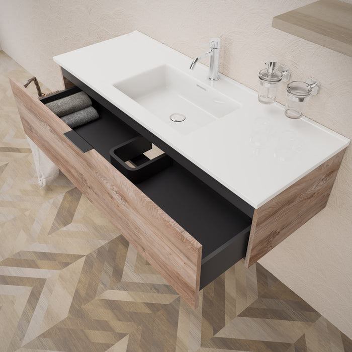 Inda - Mobile bagno L.120 con lavabo lucido / Rovere naturale 1 cassetto - Topazio