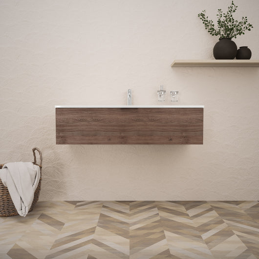 Inda - Mobile bagno L.120 con lavabo lucido / Rovere castano 1 cassetto - Topazio