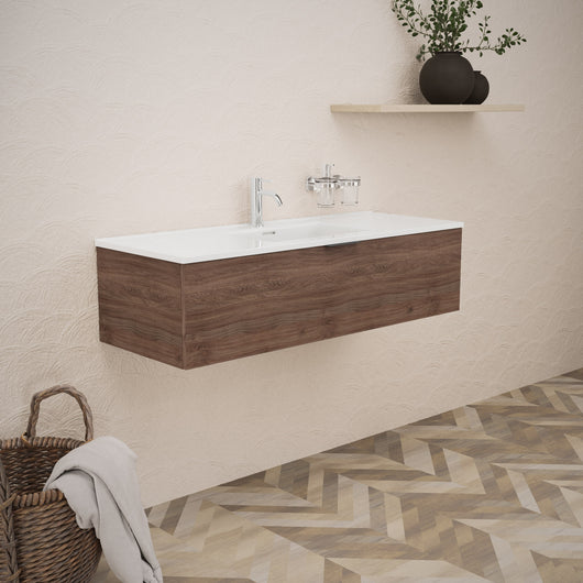 Inda - Mobile bagno L.120 con lavabo lucido / Rovere castano 1 cassetto - Topazio