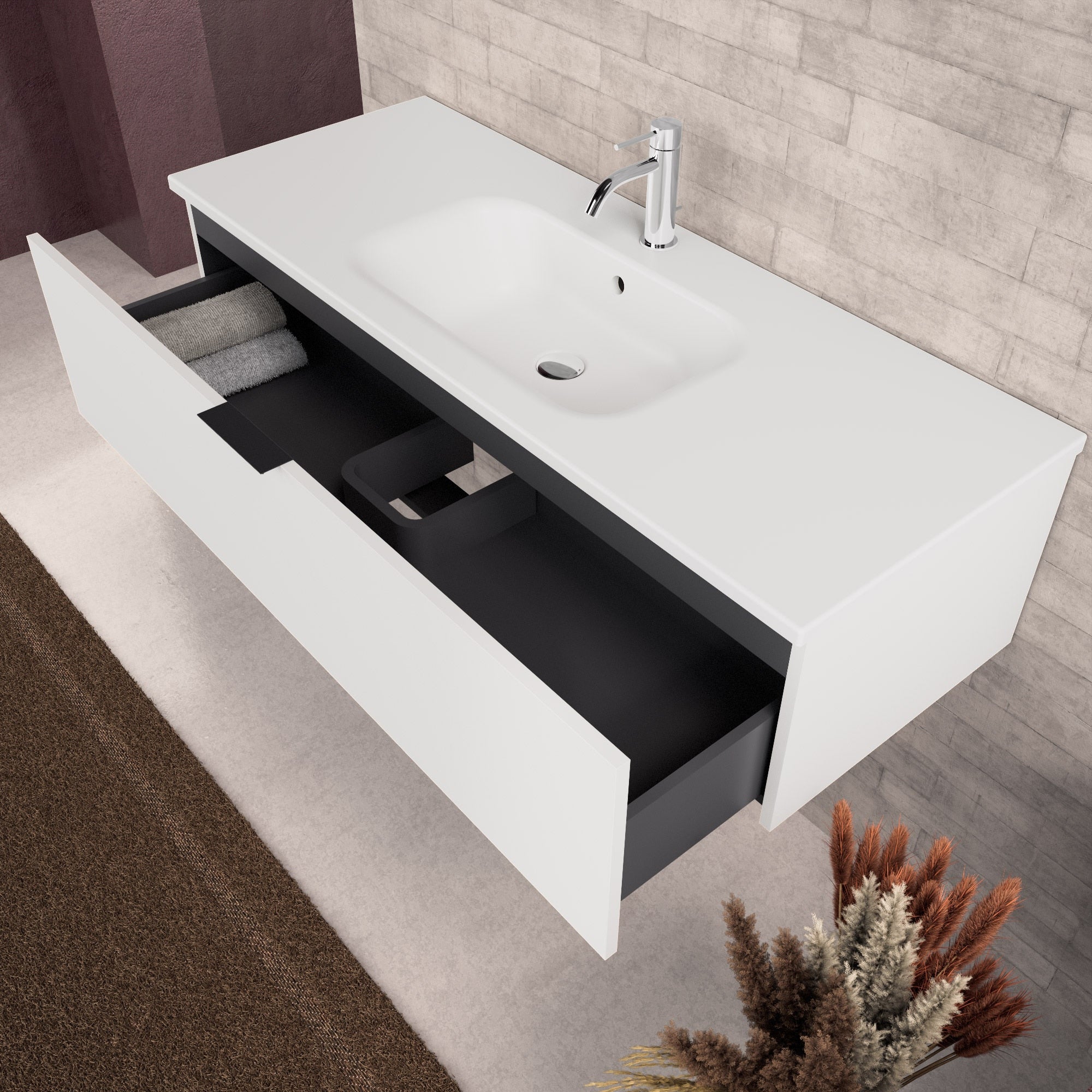 Inda - Mobile bagno L.120 con lavabo opaco / Bianco opaco 1 cassetto - Topazio