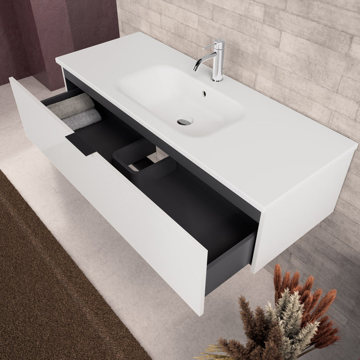 Inda - Mobile bagno L.120 con lavabo opaco / Bianco lucido 1 cassetto - Topazio