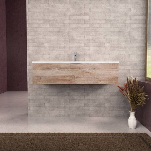 Inda - Mobile bagno L.120 con lavabo opaco / Rovere naturale 1 cassetto - Topazio